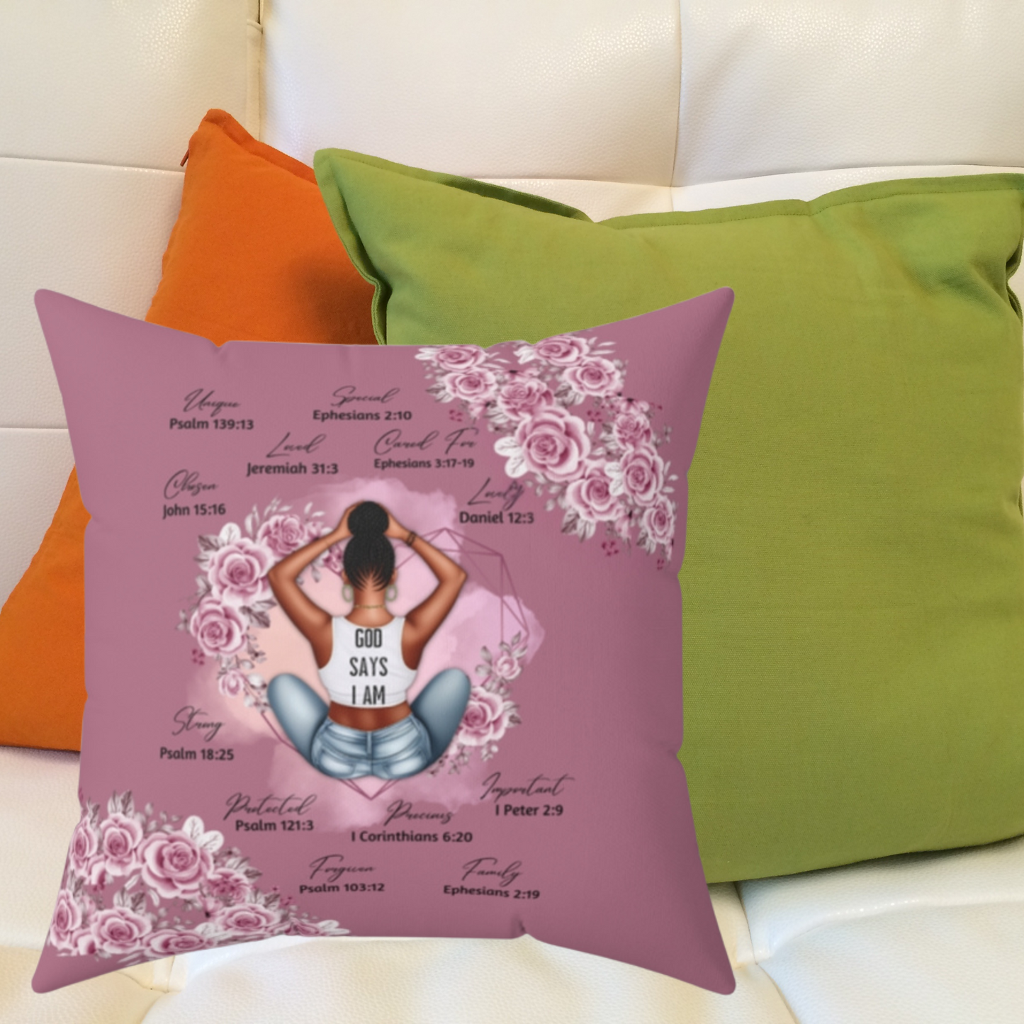 Inspirational Floral Square Pillow | "God Says I Am" Decor for Comfort & Faith