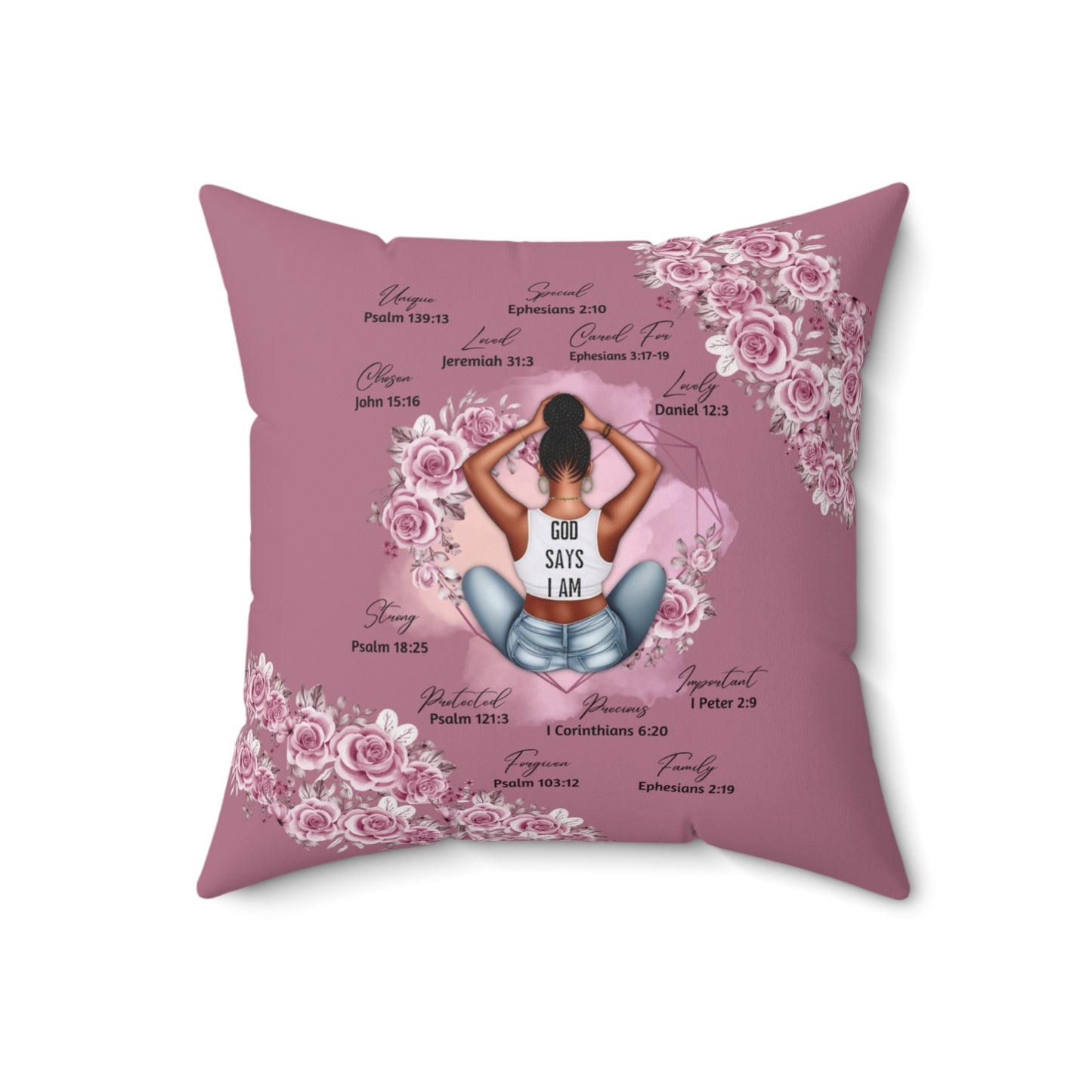 Inspirational Floral Square Pillow | "God Says I Am" Decor for Comfort & Faith